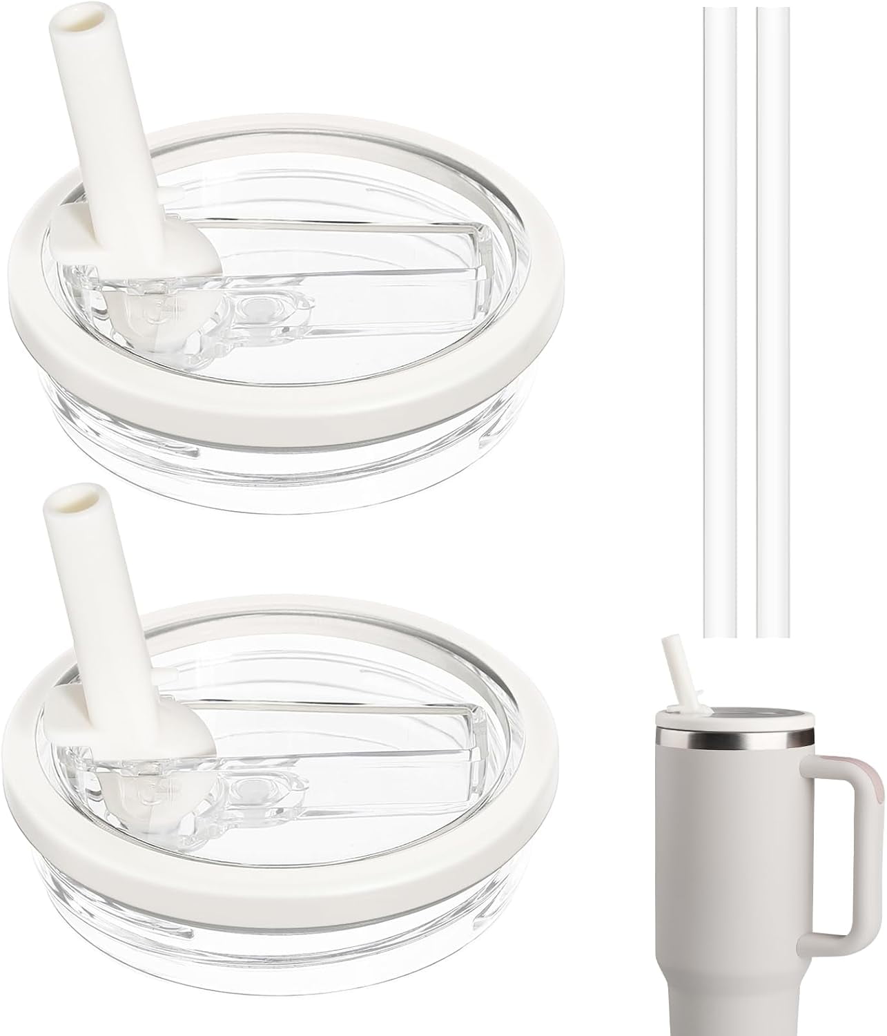White and Pink 40 Oz Tumbler Flip Straw Lid Set