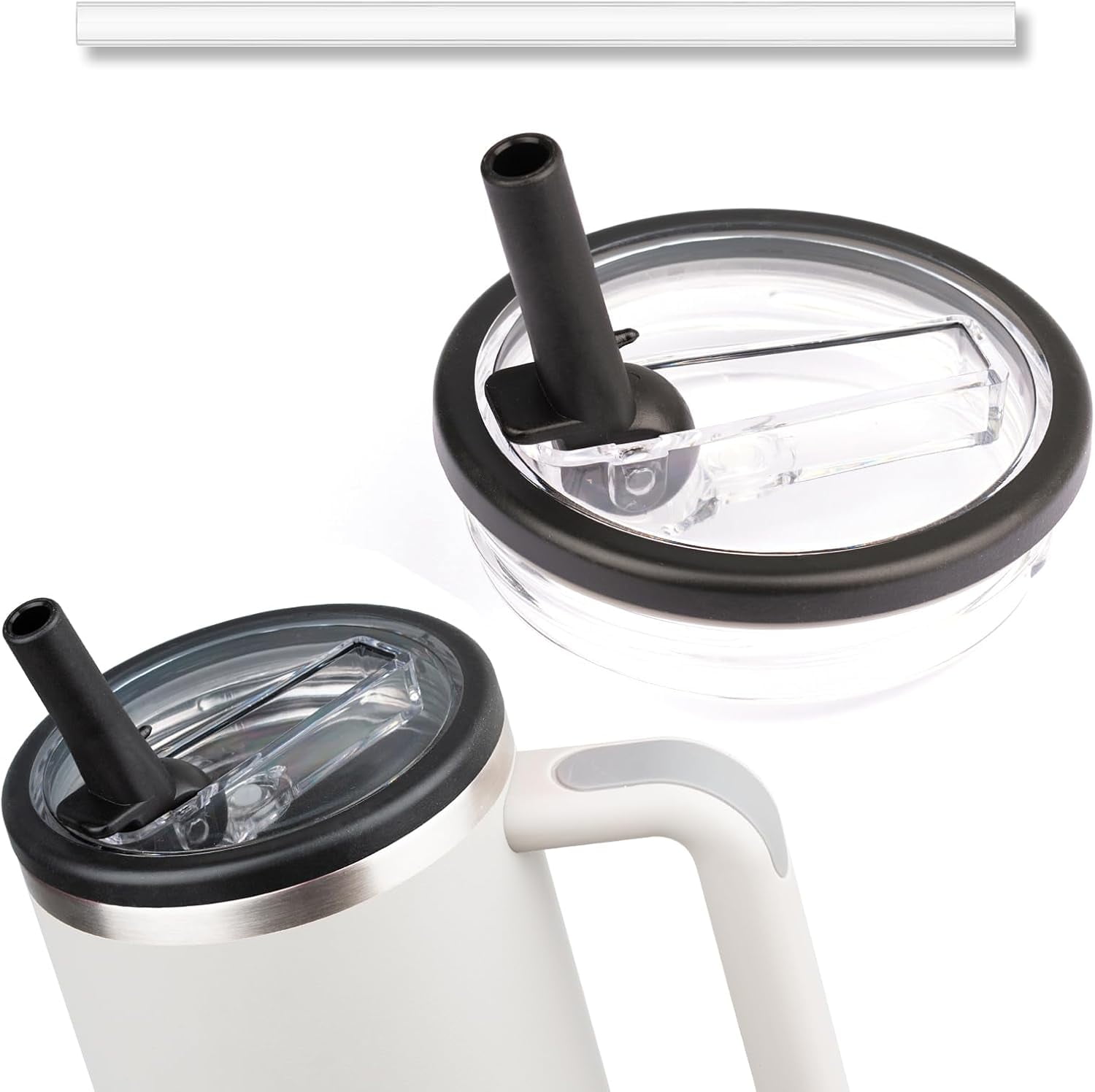 2-Pack Leak Proof Lid For 40 Oz Stanley Cup - Flip Straw Spill Proof Replacement Top (Black)