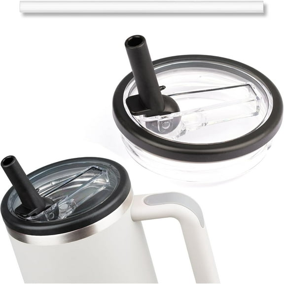 40 oz Tumbler Flip Straw Lid Compatible with Stanley Cup 40oz Tumbler Tumbler Cover Compatible with Stanley Cup Quencher (Black, 1 Pack)