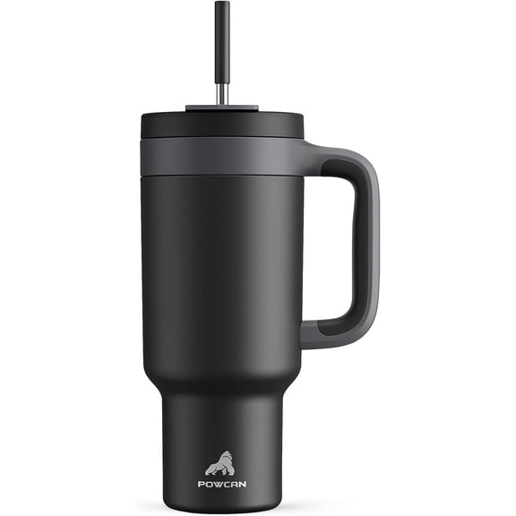 40 oz Tumbler with Handle, 2-in-1 Straw and Sip Lid, Leakproof, Dishwasher Safe, Insulated Stainless Steel Travel Coffee Mug, Keeps Cold for 34 Hours, Fits in Car Cup Holder (Midnight)