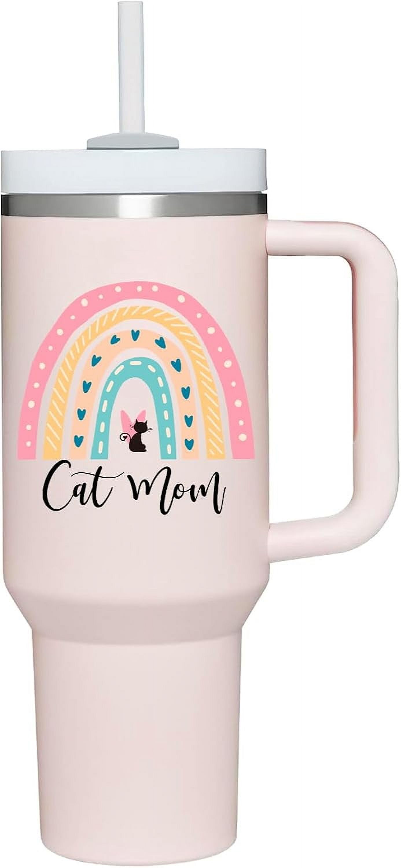 40 oz Tumbler with Handle Cat Mom Gifts.Birthday Valentines Anniversary Mothers Day Christmas Gifts for Cat Lovers.Funny Cat Themed Gifts for Cat Lovers Cat Lady Cat Mom New Cat Mom.