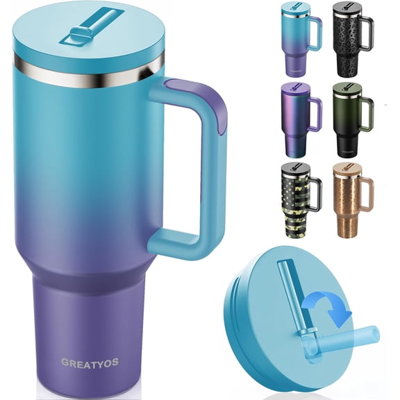 40 oz Tumbler with Handle and Flip Straw Lid - Upgraded Insulated Traveler Tumblers with Lids Straws Vacuum Leak Proof Stainless Steel 40oz Cup Mug Gifts for Men Women Him Her (Ocean Dream)
