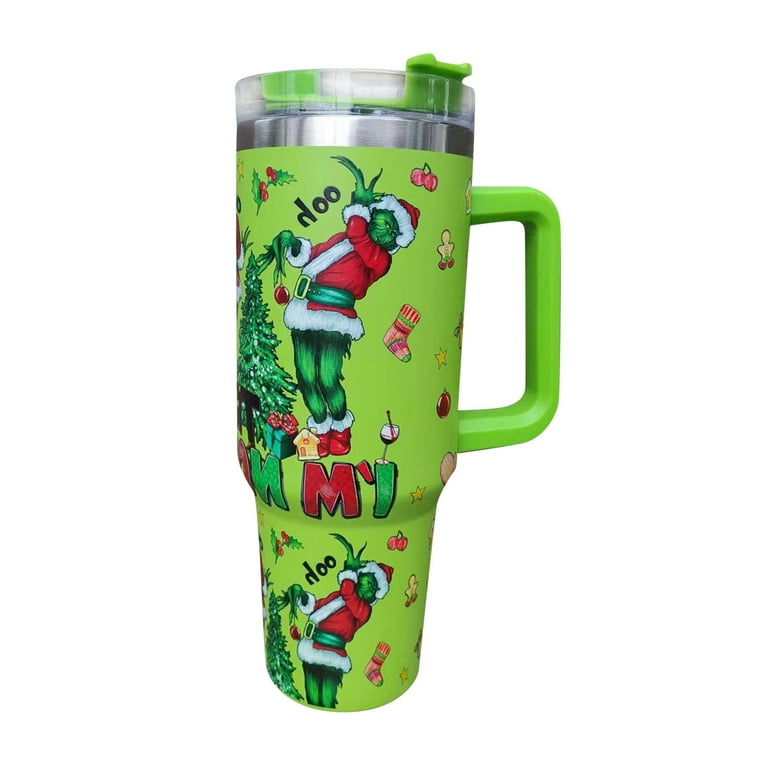 40 oz Tumbler with Handle and Lid, Grinch Tumbler Cup, Stainless Steel  Grinch Cup Reusable Insulated Cup and Water Tumbler Cup with Grinch  Pateern
