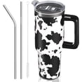 thumbnail image 1 of 40 oz Tumbler with Handle and Straw, 100% Leak-Proof Travel Mug, Stainless Steel Double Wall Vacuum Insulated Coffee Cup Keeps Cold For 24 Hours, Pink Cow Print, 1 of 5