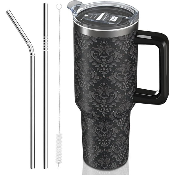 40 oz Tumbler with Handle and Straw, 100% Leak-Proof Travel Mug, Stainless Steel Double Wall Vacuum Insulated Coffee Cup Keeps Cold For 24 Hours, Pink Cow Print