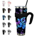 thumbnail image 1 of 40 oz Tumbler with Handle and Straw 40oz Blue Purple Butterfly Cup Insulated Coffee Travel Mug Spill Proof Leak Proof 40 ounce Stainless Steel Slim 40 oz tumbler with handle and Lid, 1 of 6