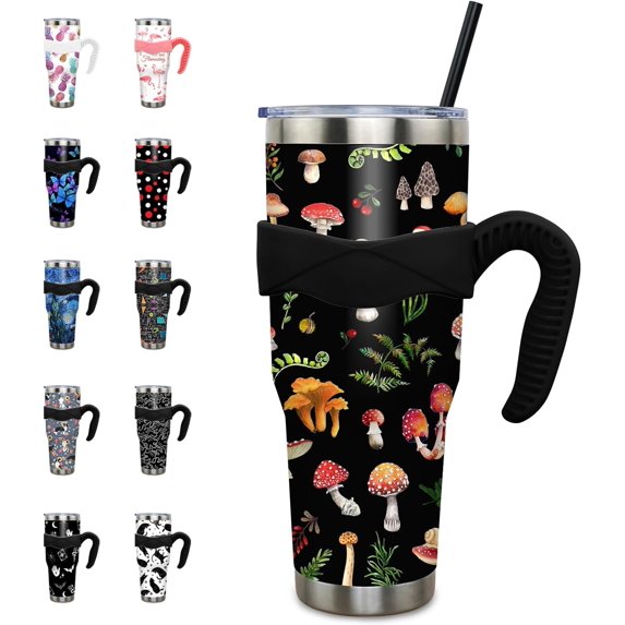 40 oz Tumbler with Handle and Straw 40oz Mushroom Cup Insulated Coffee Travel Mug Spill Proof Leak Proof 40 ounce Stainless Steel Slim 40 oz tumbler with handle and Lid