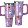 thumbnail image 1 of 40 oz Tumbler with Handle and Straw, Halloween Ghost Travel Mug, Insulated Stainless Steel Pumpkin Cup for Cold and Hot Drinks, Leak-Proof and Dishwasher Safe, 1 of 5