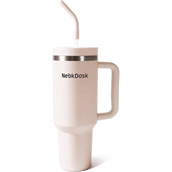 40 oz Tumbler with Handle and Straw - Insulated Stainless Steel Travel Mug, Cup Holder Friendly Water Bottle Extra Large Double Wall Coffee Thermos,Dishwasher Safe,BPA Free(Pink)