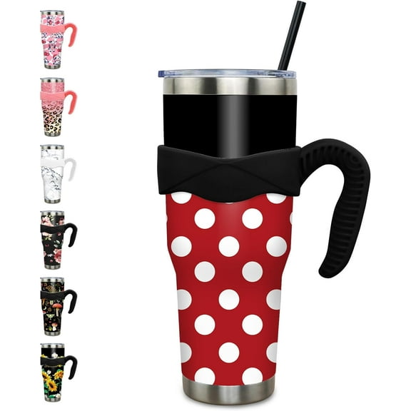 40 oz Tumbler with Handle and Straw Leak Proof 40 oz Polka Dot Cup Insulated Stainless Steel Coffee Travel Polka Dot Mug Slim 40oz Tumbler with Handle Cute Print Stuff Gift for Women