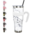 thumbnail image 1 of 40 oz Tumbler with Handle and Straw Leak Proof 40 oz White Marble Cup Insulated Stainless Steel Marble Coffee Travel Mug Slim 40oz Tumbler with Handle Marble Decor Stuff Gifts for Women, 1 of 6