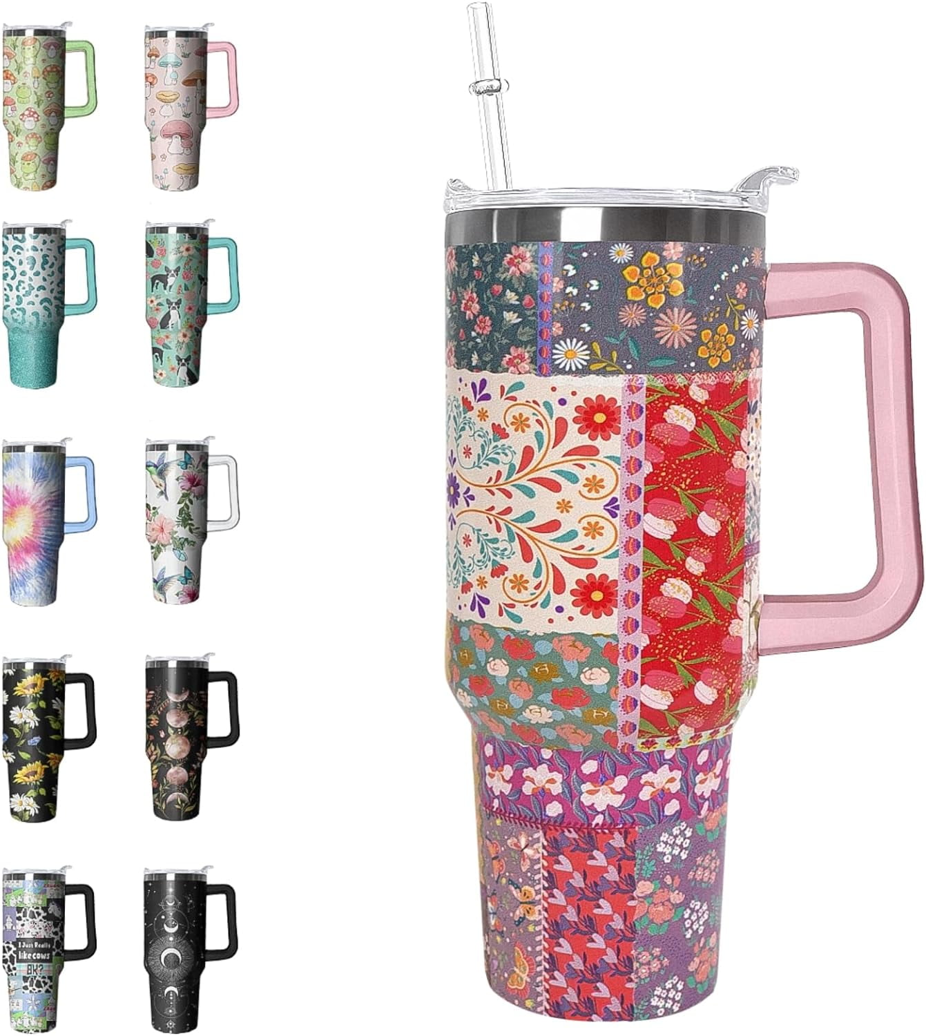 40 oz Tumbler with Handle and Straw Leak Proof Tumbler 40 oz Insulated Cup with Handle Vintage
