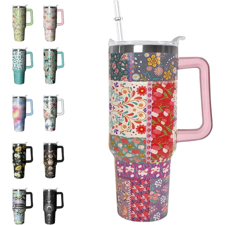 Mama Boho Floral 40 oz Tumbler with Handle and Straw, Insulated Tumbler  with Handle, Large Tumbler with Lid and Straw, Keeps Drinks Cold or Hot for