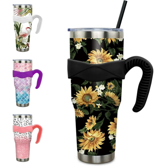 40 oz Tumbler with Handle and Straw Leak Proof 40 oz Sunflower Cup Insulated Stainless Steel Coffee Travel Mug Slim 40oz Sunflower Tumbler with Handle Sunflower Gift for Women