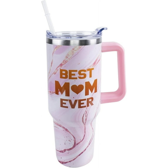 40 oz Tumbler with Handle and Straw Lid Leak Proof | Best Mom Ever Mother''s Day Birthday Gifts for Mom Mothers Day | Stainless Steel Cup Dishwasher Safe