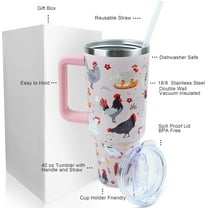 40 oz Tumbler with Handle and Straw Lid Leak Proof, Chicken and Rooster Design Coffee Travel Mug with Handle Insulated for Hot and Cold Drink Ice, Mother''s Day Birthday Gifts for Women Mom
