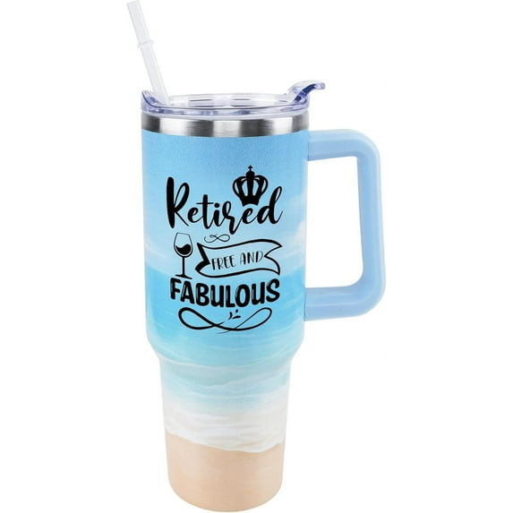 40 oz Tumbler with Handle and Straw Lid Leak Proof | Father''s Day Retirement Gifts for Women Men Coworkers Mom Dad | Stainless Steel Cup Dishwasher Safe