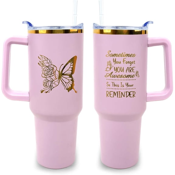 40 oz Tumbler with Handle and Straw Lid Leak Proof Laser Engraved You''re Awesome Inspirational Mother''s Day Birthday Christmas Gifts for Women Coworker Friends Stainless Steel Cup