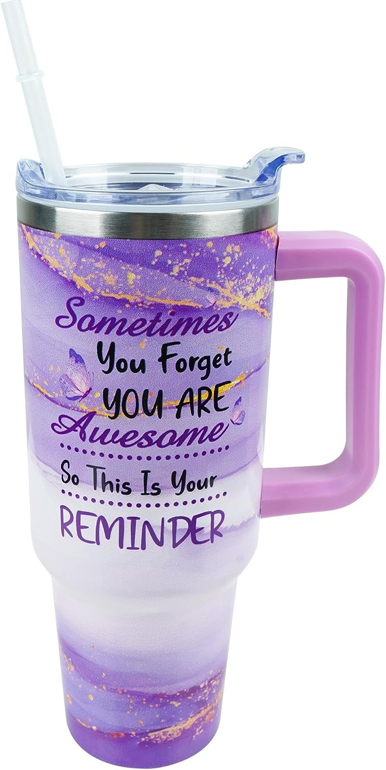 40 oz Tumbler with Handle and Straw Lid Leak Proof, Sometimes You Forget  You''re Awesome Butterfly Cup Inspirational Birthday Gifts for Women  Coworker Friends
