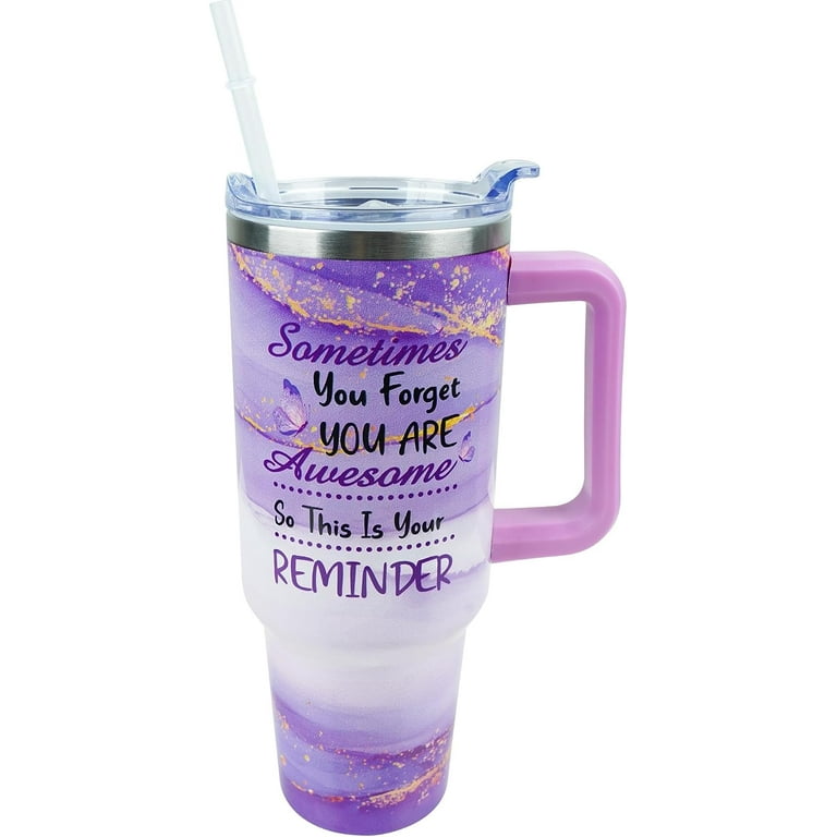 40 oz Tumbler with Handle and Straw Lid Leak Proof, Sometimes You Forget  You''re Awesome Inspirational Birthday Gifts for Women Men Coworker Friends