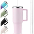 thumbnail image 1 of 40 oz Tumbler with Handle and Straw Lid Stainless Steel Vacuum Insulated Cup Holder Friendly Keep Cold Coffee Tea Water Gift for Women Men Car Gym Travel, Pink, 1 of 8