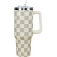 thumbnail image 1 of 40 oz Tumbler with Handle and Straw Lid | Vacuum Insulated Leak Proof Tumbler | Stainless Steel Water Bottle Cup Gifts for Dads Moms Women Men Him Her | Cream Checkered, 1 of 6