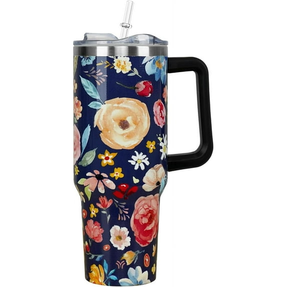 40 oz Tumbler with Handle and Straw Lid | Vacuum Insulated Leak Proof Tumbler | Stainless Steel Water Bottle Cup Gifts for Dads Moms Women Men Him Her | Green Marble