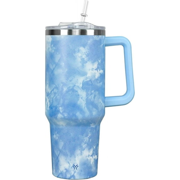 40 oz Tumbler with Handle and Straw Lid | Vacuum Insulated Leak Proof Tumbler | Stainless Steel Water Bottle Cup Gifts for Dads Moms Women Men Him Her | Green Marble