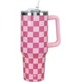 thumbnail image 1 of 40 oz Tumbler with Handle and Straw Lid | Vacuum Insulated Leak Proof Tumbler | Stainless Steel Water Bottle Cup Gifts for Moms Dads Women Men Him Her | Pink Checkered, 1 of 6