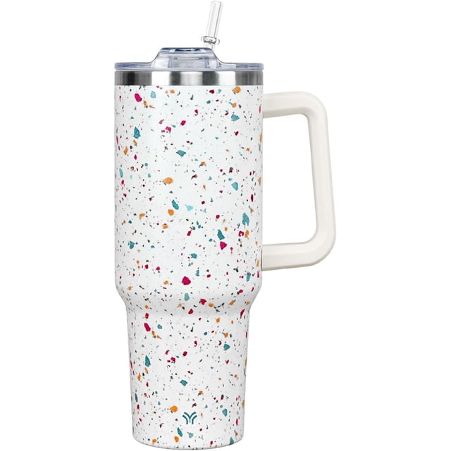 QDXMD 40 Oz Tumbler With Handle & Flip Straw Lid - Vacuum Insulated Stainless Steel, Leakproof - Dark Purple