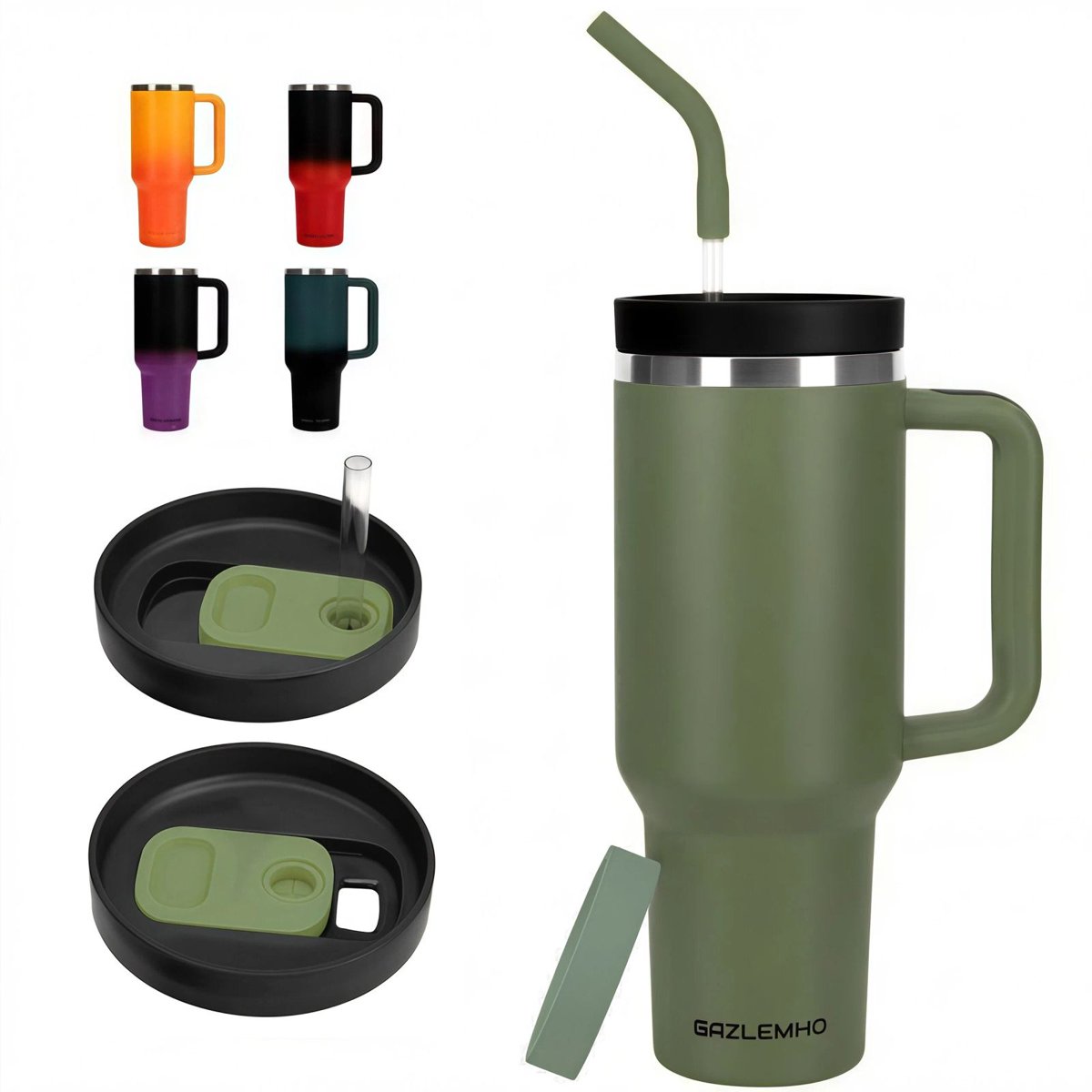 40 oz Tumbler with Handle and Straw Spout 2-in-1 Lid, Stainless Steel Travel Cup, Insulated Traveler Mug for Car Office Gym, Water Bottle for Cold Hot Beverage, Army Green