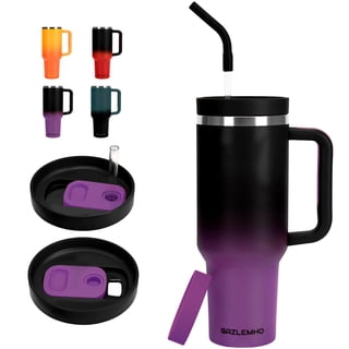 40 oz Tumbler with Handle and Straw Spout 2-in-1 Lid, Stainless Steel Travel Cup, Insulated Traveler Mug for Car Office Gym, Water Bottle for Cold Hot Beverage, Black Purple