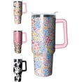 thumbnail image 1 of 40 oz Tumbler with Handle and Straw Stainless Steel Boho Flower Water Bottle Double Wall Vacuum Reusable Stainless Steel Travel Mug Gothic Hot or Cold cup Gift for Woman, 1 of 6