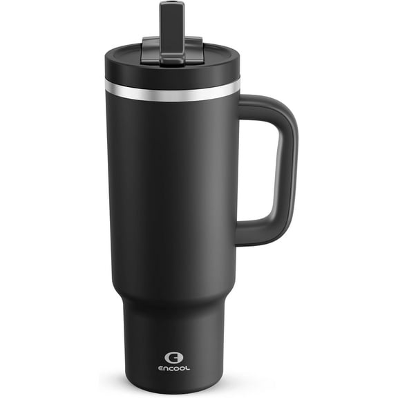 40 oz Tumbler with Handle and Straw: Stainless Steel Insulated Tumbler Keeps Cold for 24 Hours, Leakproof Travel Cup Fits in Cup Holder and BPA-Free, Black Night