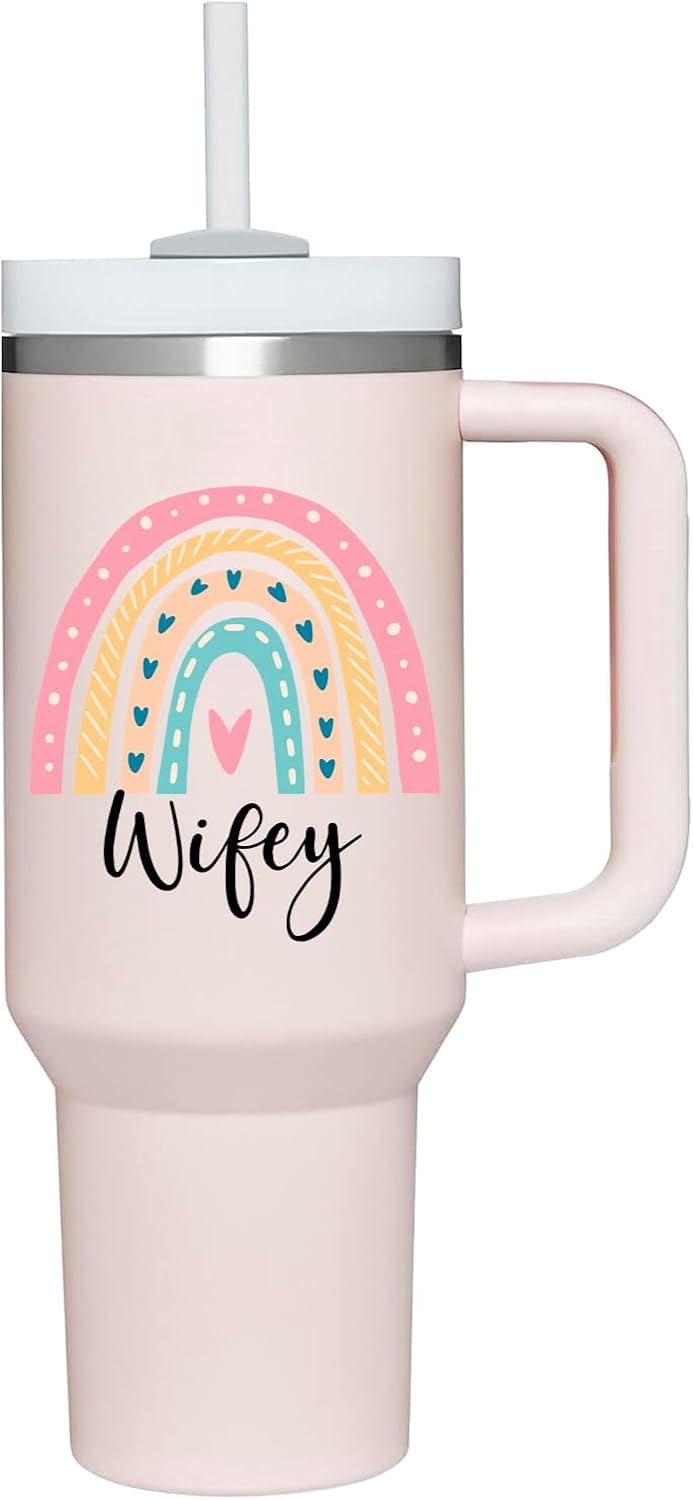 40 oz Tumbler with Handle Wifey Gifts.Birthday Valentines Anniversary Mothers Day Christmas Gifts for Wifey.Bridal Shower Bride To Be Engagement Wedding Gifts for Women Fiancee Wifey Her.