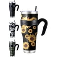 thumbnail image 1 of 40 oz Tumbler with Handle sunflower Large Insulated Tumblers with Straw and Lid, Reusable Stainless Steel Coffee cups Travel Mug for Hot and Cold Drinks Gift for Women, 1 of 6