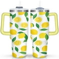 thumbnail image 1 of 40 oz Tumbler Lemon with Handle Stainless Steel Travel Mug Leak Resistant Mug Car Cup Holder Friendly for Travel Commuting, 1 of 7