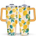 thumbnail image 1 of 40 oz Tumbler Lemon with Handle Vacuum Insulated Travel Coffee Mug SpillProof Travel Cups Car Cup Holder Friendly for Hot and Cold Drinks, 1 of 7