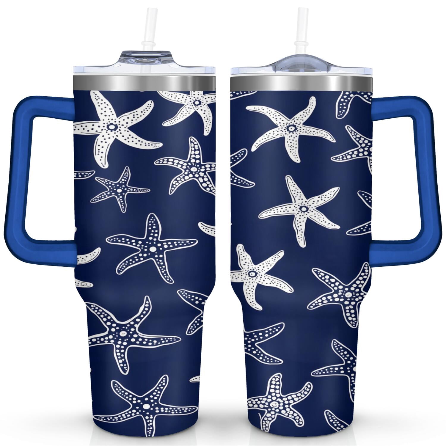 40 oz Tumbler Starfish with Handle Stainless Steel Travel Mug Leak Resistant Cup Car Cup Holder Friendly for Gym Travel Office
