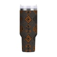 thumbnail image 1 of 40 oz Tumbler With Handle Stainless Steel Insulated Tumbler With Lid for Car Cup Holder Ancient Art Shapes, 1 of 9