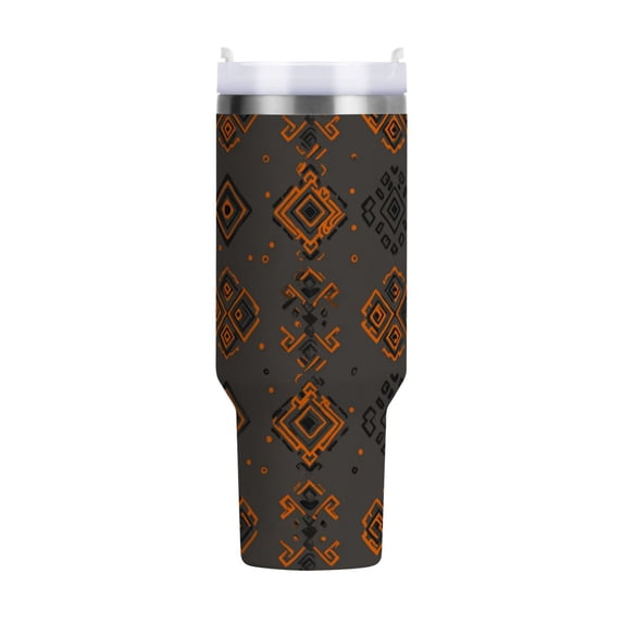 40 oz Tumbler With Handle Stainless Steel Insulated Tumbler With Lid for Car Cup Holder Ancient Art Shapes