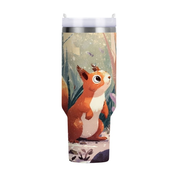 40 oz Tumbler With Handle Stainless Steel Insulated Tumbler With Lid for Car Cup Holder Cute Little Squirrel