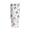 thumbnail image 1 of 40 oz Tumbler With Handle Stainless Steel Insulated Tumbler With Lid for Car Cup Holder Cute Penguins and Heart Pattern, 1 of 9