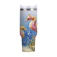 thumbnail image 1 of 40 oz Tumbler With Handle Stainless Steel Insulated Tumbler With Lid for Car Cup Holder Cute Seahorse Pattern, 1 of 9