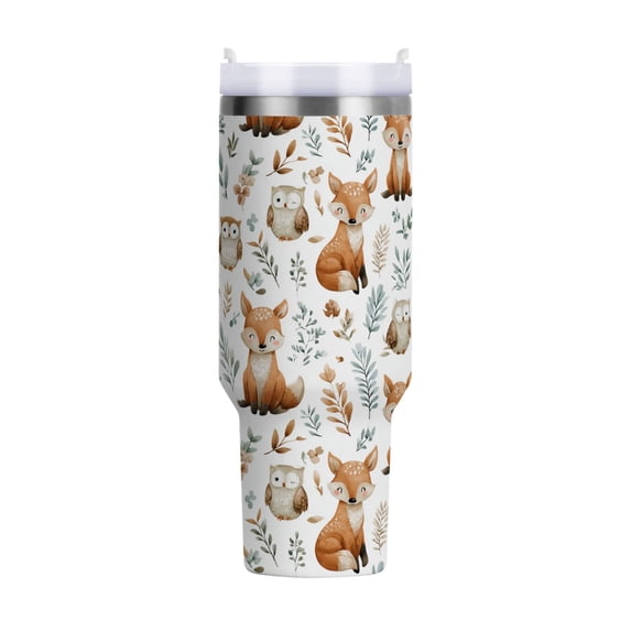 40 oz Tumbler With Handle Stainless Steel Insulated Tumbler With Lid for Car Cup Holder Cute Watercolor Animal Pattern