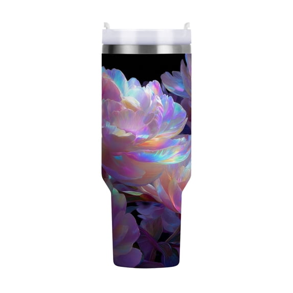 40 oz Tumbler With Handle Stainless Steel Insulated Tumbler With Lid for Car Cup Holder Digital Art Of Peony