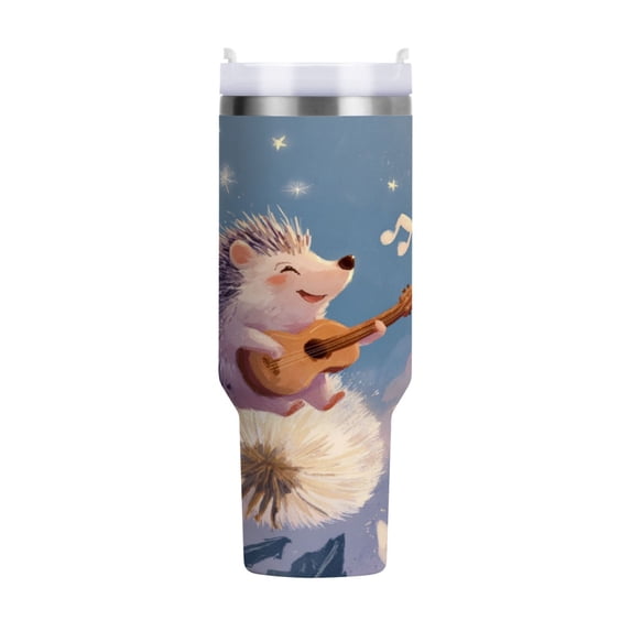 40 oz Tumbler With Handle Stainless Steel Insulated Tumbler With Lid for Car Cup Holder Hedgehog Playing The Violin