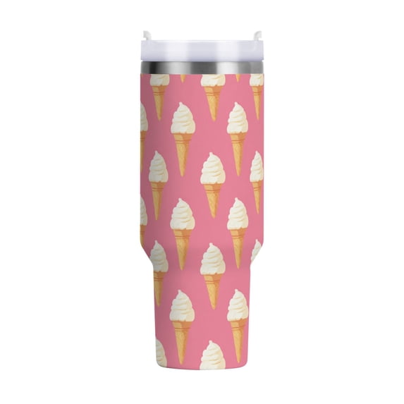 40 oz Tumbler With Handle Stainless Steel Insulated Tumbler With Lid for Car Cup Holder Ice Cream Pattern