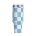 thumbnail image 1 of 40 oz Tumbler With Handle Stainless Steel Insulated Tumbler With Lid for Car Cup Holder Light Blue and White Checkered, 1 of 9