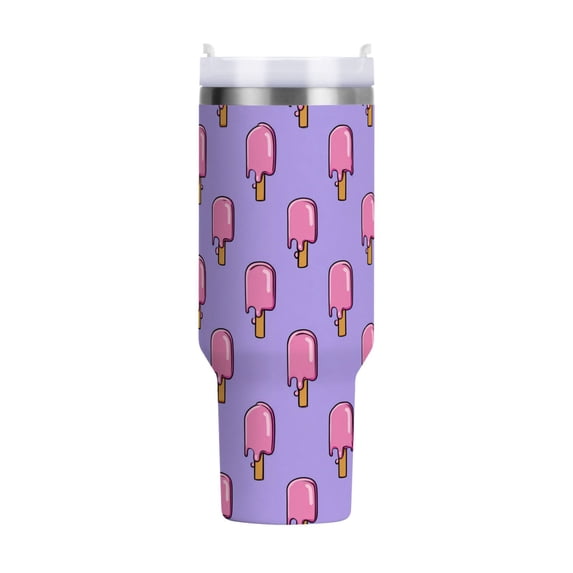 40 oz Tumbler With Handle Stainless Steel Insulated Tumbler With Lid for Car Cup Holder Melting Ice Popsicle Pattern